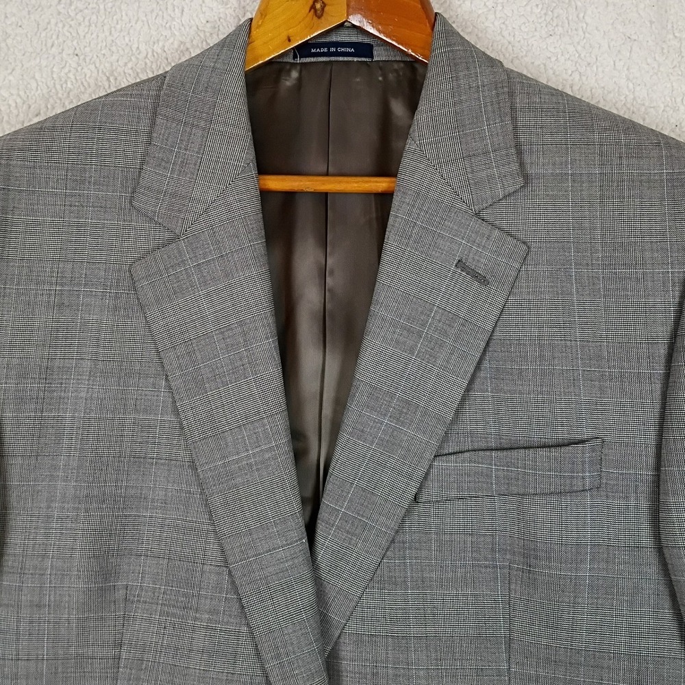 Ralph Lauren Glen Plaid Suit Jacket Mens 42R Gray Wool Blazer Business Formal